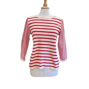 J. Crew Factory Cotton Red, White Stripe 3/4  Sleeve Sweater, Preppy M